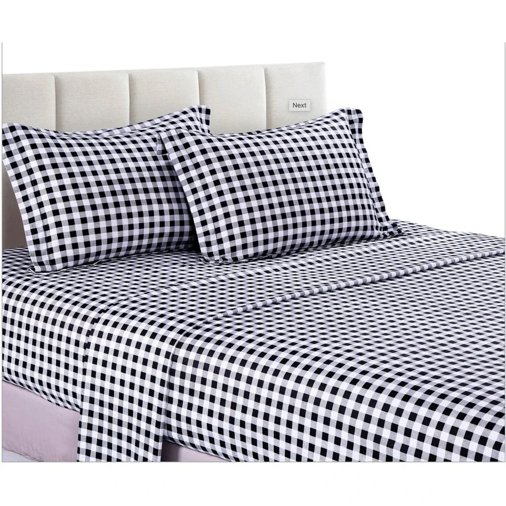 Hepburn Black‎ Gingham Plaid 100% Cotton Sheet Full Preppy Farmhouse Country